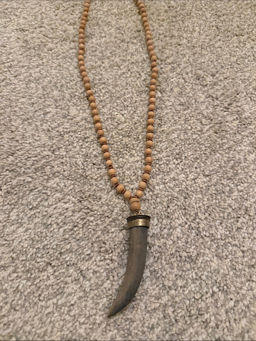 Wood Bead Horn Pendant Necklace - Brown